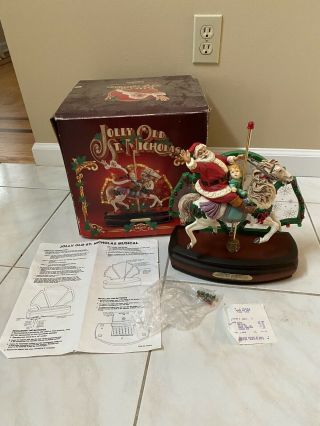 RARE Enesco Christmas Jolly Old St.  Nicholas Carousel Horse Music Box 1988 2
