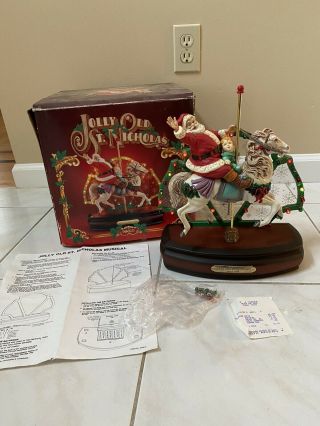 RARE Enesco Christmas Jolly Old St.  Nicholas Carousel Horse Music Box 1988 3