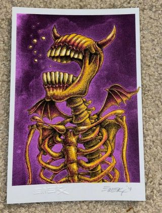 Emek Burp Demon Handbill Signed Art Print 5x5 X 8 Rare