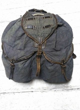German Ww2 Luftwaffe Backpack Rucksack Grey - Blue Canvas,  Complete W/straps Rare