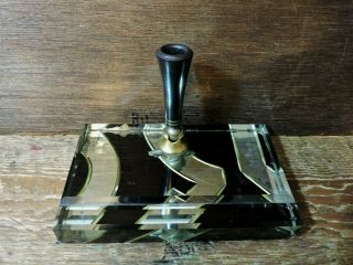 Rare Vintage Glass Black Mirror Gold Trim Parker Duofold Fountain Pen Desk Base