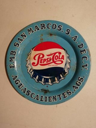 Vintage Mexican Pepsi Cola Coaster Blue Mini Tin Tray From 50 