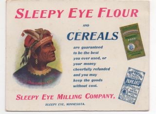 Rare 1920 Advertising Blotter With Indian Sleepy Eye Flour Sleepy Eye Minnesota