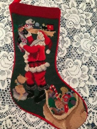 Rare Vintage Sferra Needlepoint Christmas Stocking Santa 
