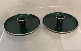 Rare Mid Century Emalox Norway Anodized Aluminum Candle Holders Green