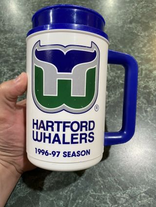 Vintage 1996 - 1997 Nhl Hartford Whalers Plastic Traveling Coffee Cup Mug Rare
