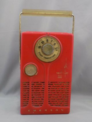 Vintage Emerson Vanguard 888 Nevabreak Pocket Radio - Rare Cherry Red