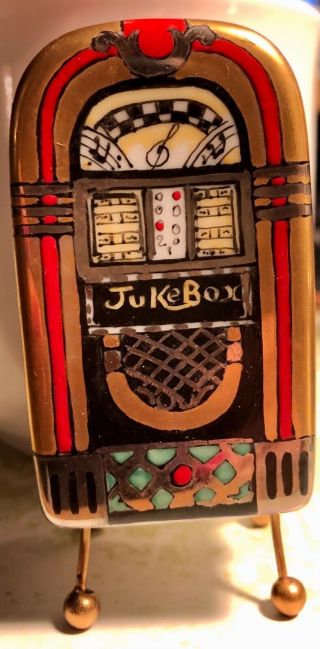 Rare Vintage Juke Box Couple Dancing Music Hand Painted Limoges Trinket Box
