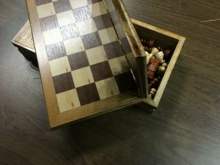 Estate Find Very Rare Vintage Wood Spin Top Chest Chess Set