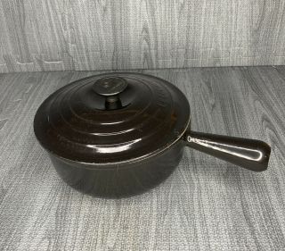 Vintage Le Creuset 20 Black Enamel Cast Iron Sauce Pan Pot With Lid Rare