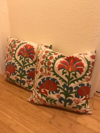 Rare Set Of 2 Pottery Barn Fall Floral Embroidered Pillow Cover 20 X 20