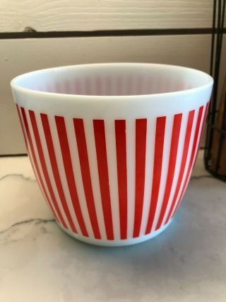 Rare Vintage Hazel Atlas Red Stripe Ice Bucket Mid Century Modern Milk Glass Mcm
