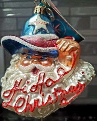 Christopher Radko Hi Ho Texas Santa Cowboy Glass Christmas Ornament W/tag Rare