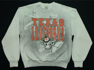 Rare Vintage Texas Longhorns Football All Over Print Crewneck Sweatshirt 90s L