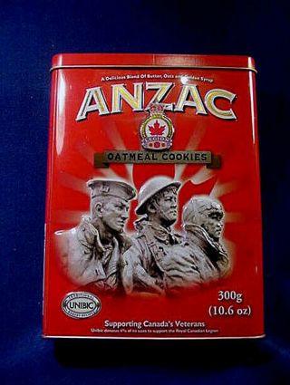 Rare Canada Veterans 3 Soldiers Red Anzac Cookies Tin Unibic Legion Army War