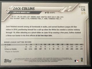2020 Topps UK Edition ZACK COLLINS RC 2/5 RARE RED Parallel CHICAGO WHITE SOX 2