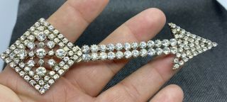 Vintage Rare Prong Set Clear Rhinestone Large Arrow Pin Brooch Signed Cadoro