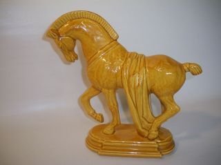 Vintage Large Ceramic Golden Classical Roman Style Horse Figurine,  1960s,  Rare