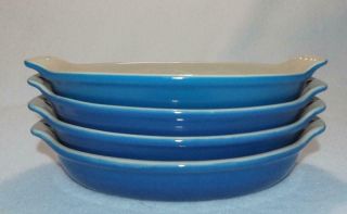 4 Le Creuset Dish Petite Au Gratin Blue Ombre Fade 6oz Oval Ceramic Rare Color