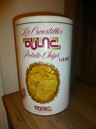 Rare Vintage Dulac Potato Chip Metal Tin Can Beauce,  Quebec Advertising