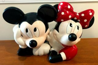 Mickey & Minnie Mouse Treasure Craft Cookie Jars Disney Rare Jar Set Great Cond