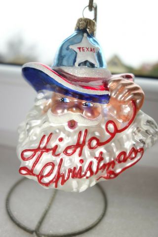 Christopher Radko Hi Ho Texas Santa Cowboy Glass Christmas Ornament Rare