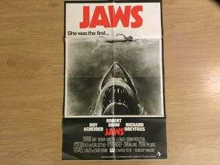 1975 Jaws Movie Poster - Queen Suosikki Folded Poster - Finnish Rare