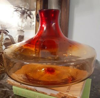 Vintage Amber Red Blenko Art Glass Vase Decanter Blown Glass Rare Shape