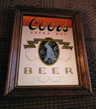 Coors Extra Dry Beer Mirror Wood Framed Advertisement Bar Decor Vintage Rare