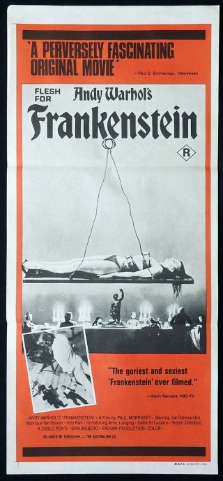 Flesh For Frankenstein Rare Daybill Movie Poster Andy Warhol Horror