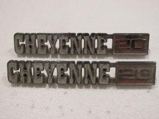 Pair 1968 - 72 Cheyenne 20 Emblems Trim Decal Metal Chrome Oem Rare Chevrolet Set
