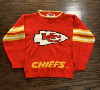 Vintage 80s Kansas City Chiefs Nfl Football Sweater Made In Usa Youth Large Rare