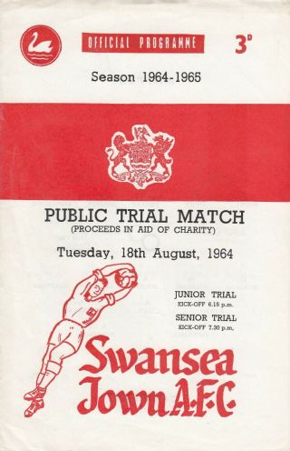 Swansea Town 1964 - 65 Trial Match Programme Rare