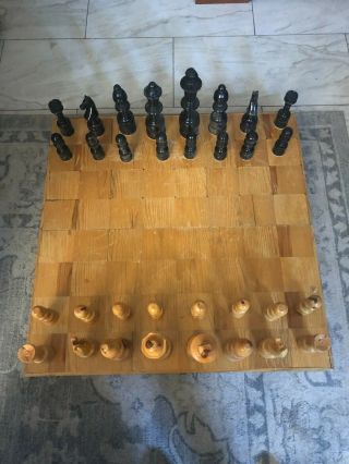 Handmade Wooden Chess Set With Board Hand Carved Large Floor Set Yard Rare