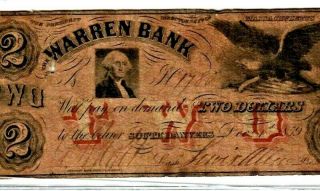 $2 " Warren Bank " (eagle Note) 1800 