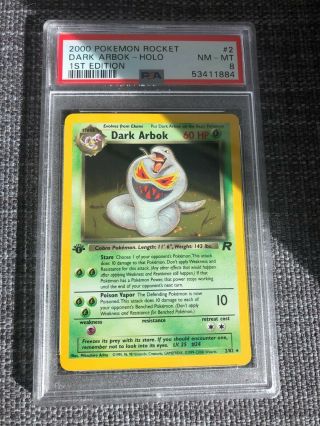 Psa 8 Nm - Pokemon 2000 1st Edition Team Rocket Dark Arbok Holo Card 19