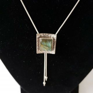 Rare Silpada Hammered Sterling Silver Labradorite Lariat Bolo Necklace N0881