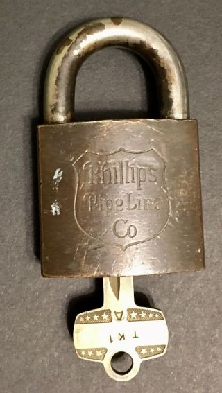 Vintage Best Padlock Phillips Oil Gas Pipe Line Co Tk1 With Key Rare