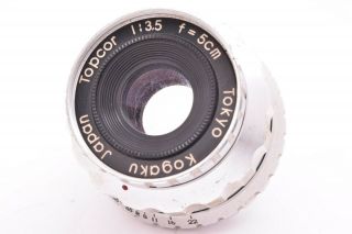 Rare Tokyo Kogaku Topcor Lens 50mm/f3.  5 Leica 39mm Lmt Screw Mount 586391