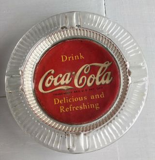 Vintage Glass Drink Coca Cola Ashtray Rare Old Advertising Sign