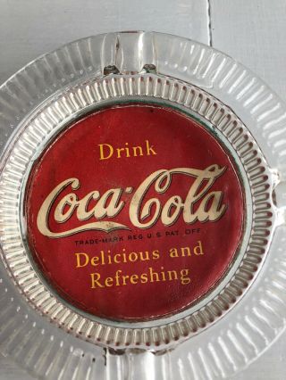 Vintage Glass DRINK COCA COLA ASHTRAY Rare Old Advertising Sign 2
