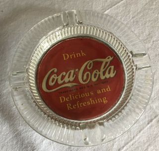 Vintage Glass DRINK COCA COLA ASHTRAY Rare Old Advertising Sign 3