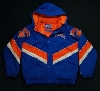 Rare Vtg Starter York Knicks Striped Color Block Puffer Jacket 90s Read Sz L