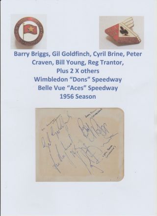 Wimbledon & Belle Vue Speedway 1956 Very Rare Autograph Book Page 8 X Signatures