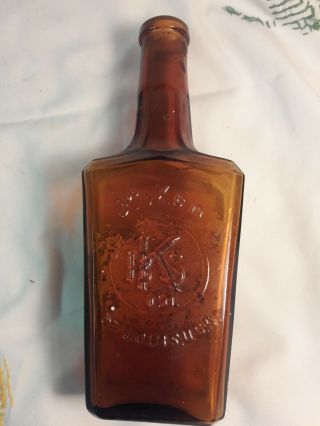 Rare Koken Acroline Barber Shop Bottle 1890 - 1910 Brown/amber Blown Glass Coffin