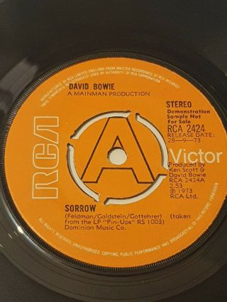 David Bowie - Sorrow Rare Rca Demo 7 " Single - 1973 Rca 2424 Ex
