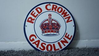 Vintage Red Crown Porcelain Sign Gas Motor Service Station Pump Plate Oil Rare