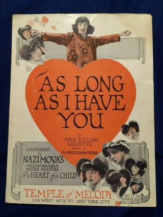 Alla Nazimova Photos 1920 Rare Silent Movie Sheet Music,  Film - Heart Of A Child
