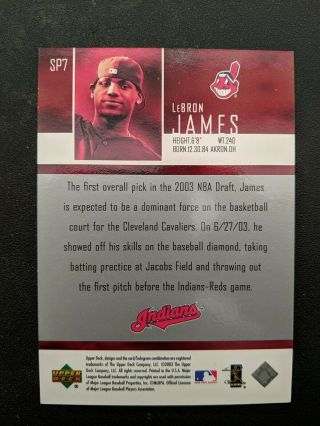 2003 Upper Deck Lebron James SP7 Cleveland Indians RC SP Rare Find Rookie Card 2
