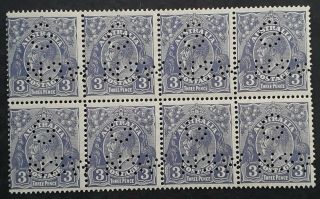 Rare 1932 Australia Blk 8x3d Blue Kgv Stamps Mccofawmk Gnsw Perfin